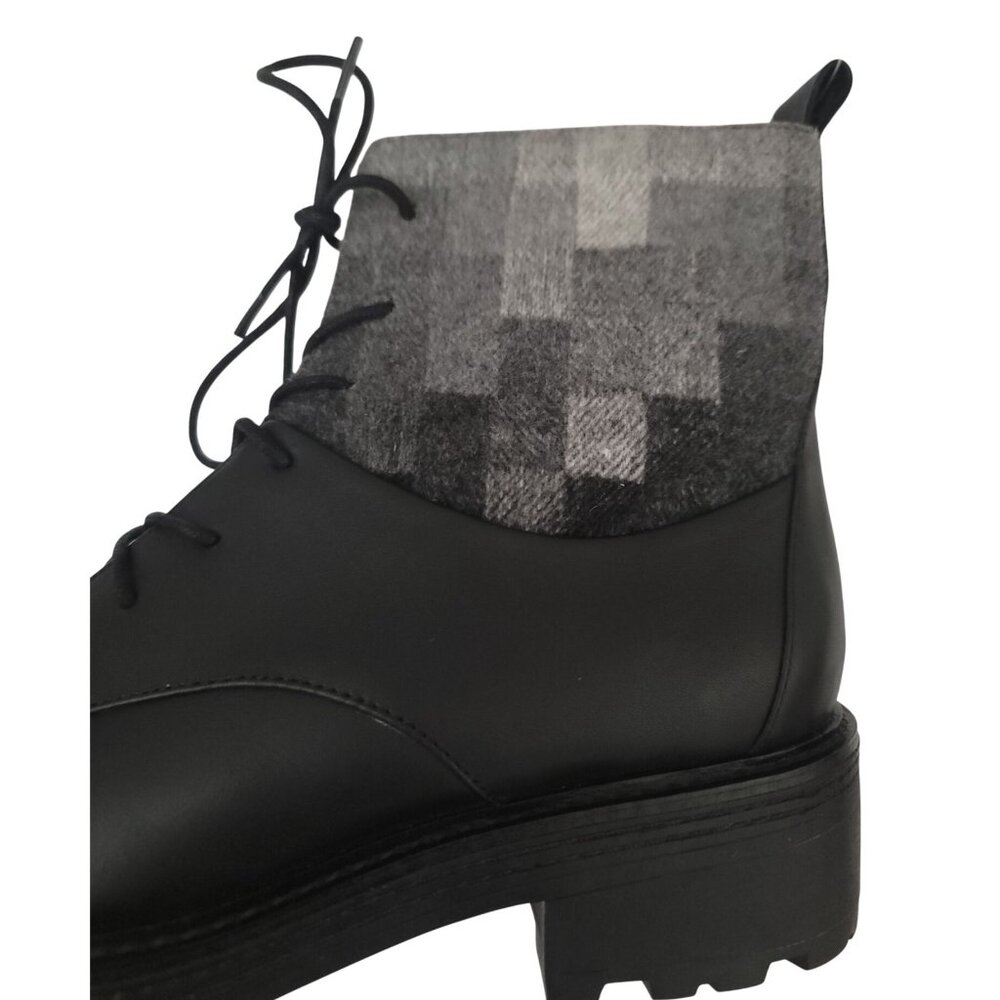KELSI DAGGER BROOKLYN Black & Gray Checkered Leather Ankle Combat Boots Sz 7.5 - Picture 8 of 10